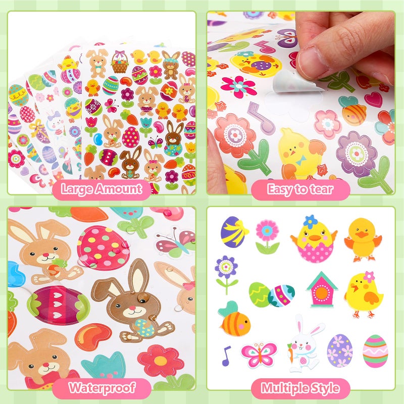 Naler Easter Stickers Sheet Assorted Bunny Stickers for Easter Party Favor DIY Craft Art Making Decoration, 6-Pack, 300+pcs - Image 4